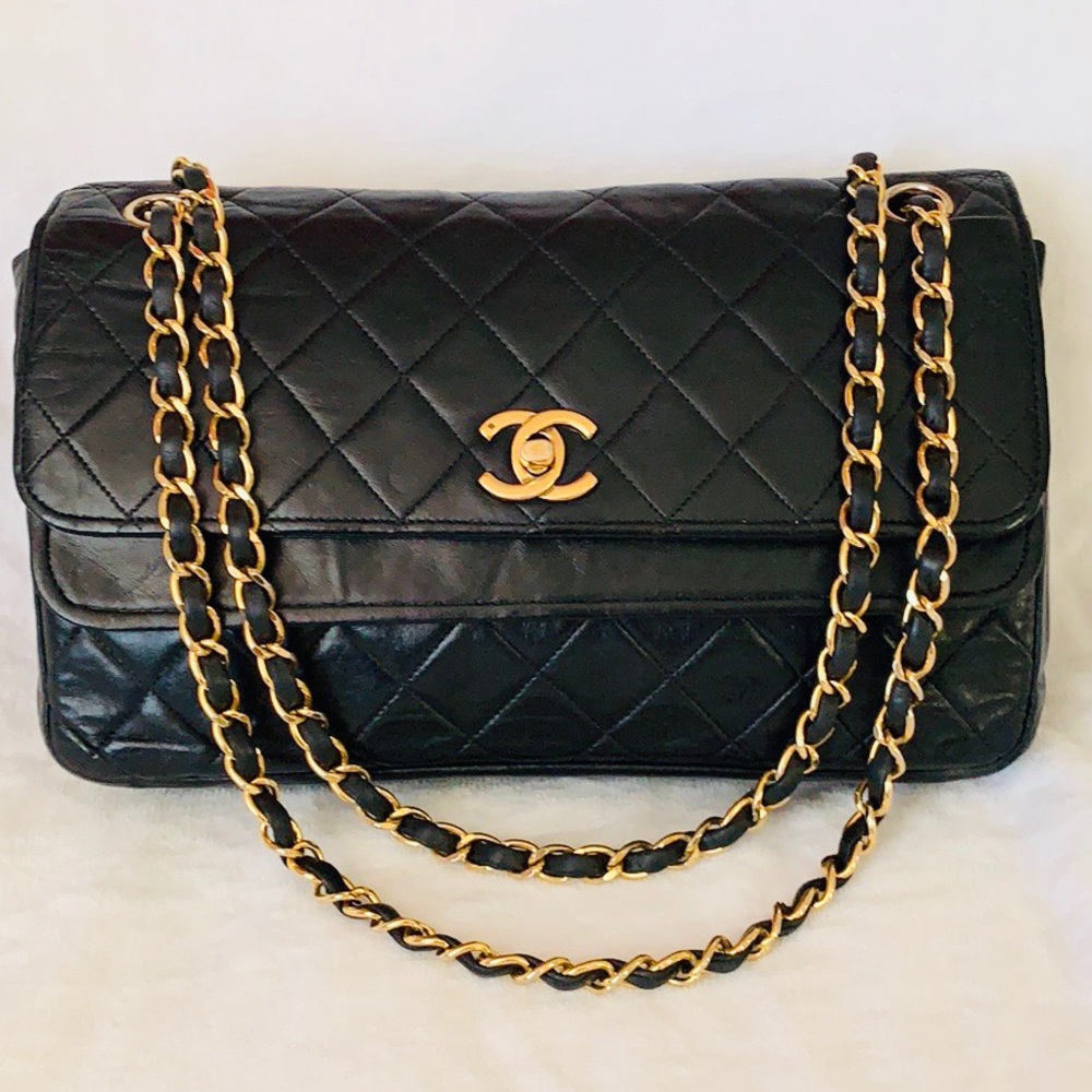 CHANEL 24k Gold Lambskin Quilted Double Flap Bag